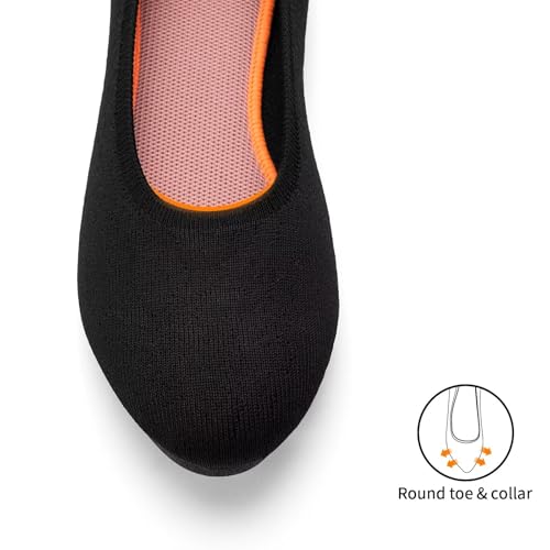 Image of Puxowe Women's Ballet Flats Breathable Knit Slip On Comfortable Round Toe Walking Shoes with Arch Support Insole for Work