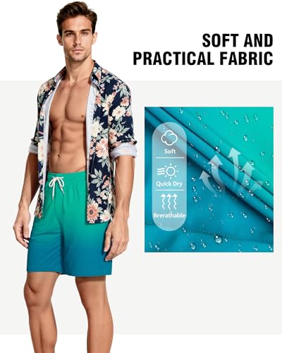 Image of Mens Swim Trunks with Compression Liner 2 in 1 Quick Dry Swimming Shorts Swimwear Bathing Suits with Pockets