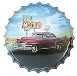 Dimension : D.40 cm AVENUELAFAYETTE Décoration murale métal - cadre - tableau - Capsule Voiture ancienne - Route 66 - Motel 66 - pub publicité - vintage rétro - 40 cm