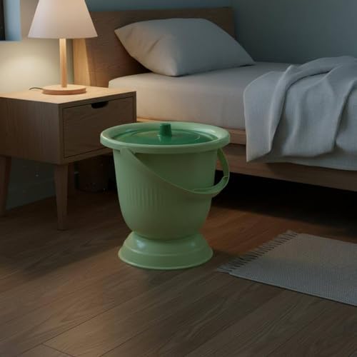 CAQYPVH Bedside Urinal Portable Chamber Pot with Lid Elevated Base Commode Odor Control Potty Bucket Material Suitable for Seniors Between Rooms Bedroom Hygiene, Green, Short W Ring - 5