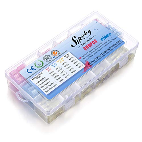 300Pcs Heat Shrink Connectors - Sopoby Electrical Wire Connectors Crimp Connectors - Insulated Automotive Marine Wire Terminal Kit - Butt Connectors Spade Connectors Bullet Connectors #TOP6