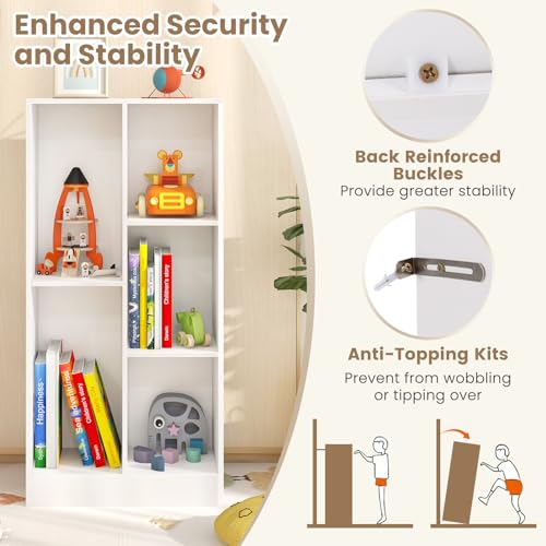 KOMFOTTEU Librería Abierta con 5 Compartimentos, Estantería para Libros de 3 Niveles, Mueble de Almacenamiento con Dispositivo Antivuelco, Biblioteca para Salón Dormitorio, 50 x 24 x 104 cm - imagen 4