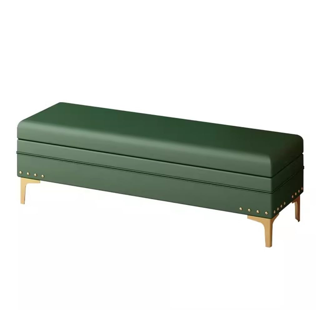 Banc ottoman de rangement vert 80 cm | Bout de lit en tissu et coffre gain de place entrée