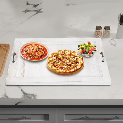 Tabla de cortar rectangular de madera de pino blanca de 30 x 21 pulgadas con asas, cubierta decorativa para estufa y bandeja grande para servir miniatura 7