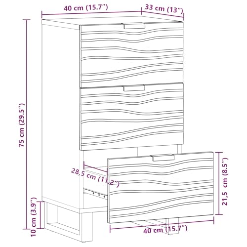 Aparador rustico de madera maciza de mango de 40 cm con 3 cajones 4