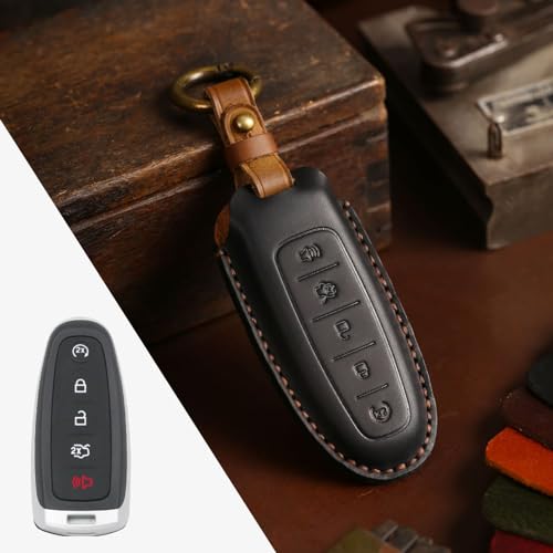 Funda para llave de coche de cuero Crazy Horse para Ford Escape Focus Fusion Lincoln