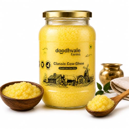 Image of Doodhvale Classic Cow Shuddh Bilona Ghee | 900ml | Pure Desi Cow Ghee | Traditional Hand-Churned Bilona Method | Grass-Fed, Danedar A2 Ghee | Natural, Preservative-Free, Lab-Certified