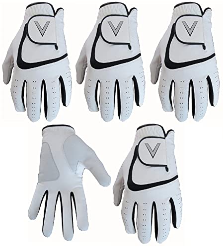5 White Men's All Weather Golf Gloves Cabretta Leather Thumb & Palm Patch (Small L/H)