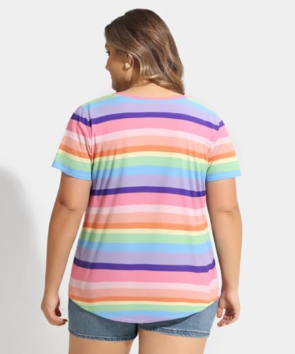 Image of CARCOS Plus Size Tops for Women Short Sleeve Shirt Summer Star /Leopard /Tie Dye /Flower Crewneck Pullover Tunic XL-5XL