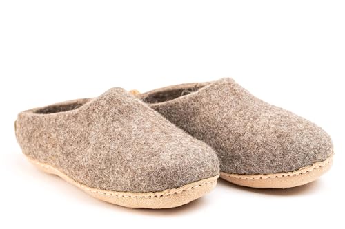 Woolly's Indoor Open Heel Slippers With Leather Sole (Natural Brown) - 43 | Premium New Zeland Wool | Handcrafted with Italian Design | Soft, Breathable & Ordor Free4