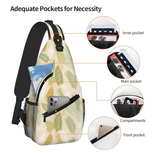 Image of SUPLUCHOM Sling Bag Pastel Leaf Art Hiking Daypack Crossbody Shoulder Backpack Travel Chest Pack for Men Women