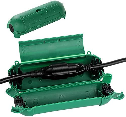 Restmo 2 Pack Mini IP44 Waterproof Outdoor Connection Box with Lockable Latches and Mounting Holes, Weatherproof Extension Cord Safety Cover for Outdoor Plugs, Lights, Cables, Wires, Size Small, Green
