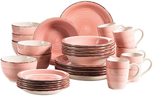 MÄSER Bel Tempo II 30-częściowy zestaw naczyń w stylu vintage dla 6 osób, ręcznie malowany serwis ceramiczny, kamionka, beżowy