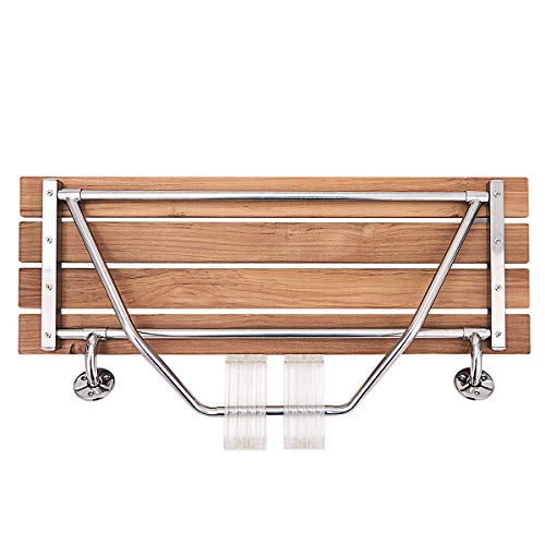 image for WATERJOY Teak Wood Folding Shower Seat, Wall Mounted Bathroom Folding 