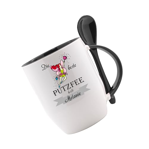 Tasse mit Löffel - Die beste Putzfee heißt ... - Löffeltasse, Kaffeetasse m. Motiv, Bürotasse, bedruckte Tasse mit Sprüchen oder Bildern, Tasse...
