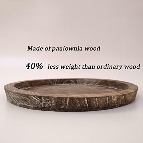 Charming Rustic Round Wooden Serving Tray - Romadedi Candle Tray for Pillar Candles, Farmhouse Dining Centrepiece, 28cm - Image 5