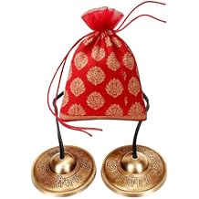 Traditional Hand Craft Brass Om Namah Shivaya Manjeera | 3 Inch Manjira Cymbals Indian Instrument Music Spiritual Puja Bhajan Kirtan Durable Pair Easy to Play Best Gift Pack for Christmas