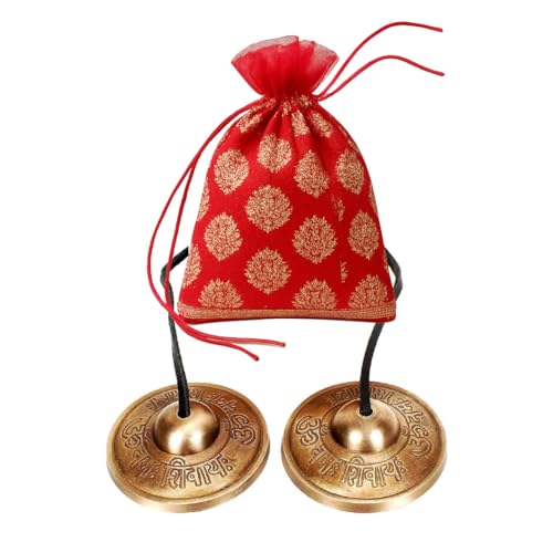 LYFJOY Traditional Hand Craft Brass Om Namah Shivaya Manjeera | 3 Inch Manjira Cymbals Indian Instrument Music Spiritual Puja Bh