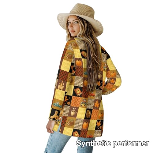 Image of Fall Maple Leaf Cardigan Sweaters for Women Long Sleeve Cardigan Soft Drape Open Front Dusters V-Neck Jackets Dressy