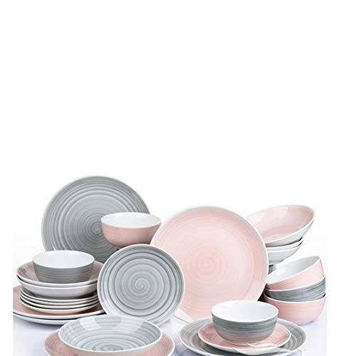 – Waterside Fine China 24 Piece Pink & Grey Spin Wash Dinner Set
