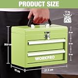 WORKPRO Przenośna mini skrzynka narzędziowa, 2 szuflady, metalowa skrzynia narzędziowa ze zjeżdżalniami z łożyskami kulkowymi, przechowywanie od góry i zamykane zatrzaski, ergonomiczne przenoszenie