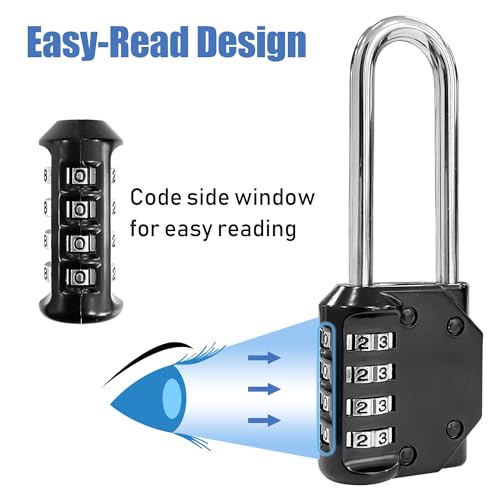Image of Sutekus Combination Lock 4 Digit Combination Padlock Waterproof Resettable Lock for School Gym Sports Locker, Fence, Toolbox, Case, Hasp Cabinet Storage, 2Pack (Long Shackle)