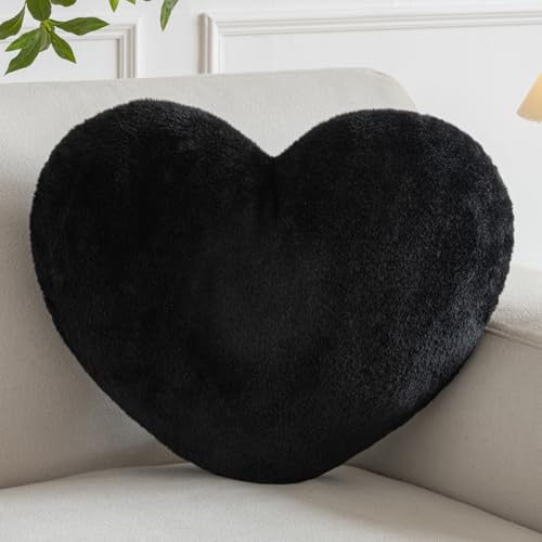 Xiashrk Heart Pillow, Heart Shaped Pillow for Bed Couch, Soft Decorative Heart Throw Pillow, Cute Decorate Pillows, Heart Pillows for Bedroom Living Room (Black, Mini 12.9"x9.8")