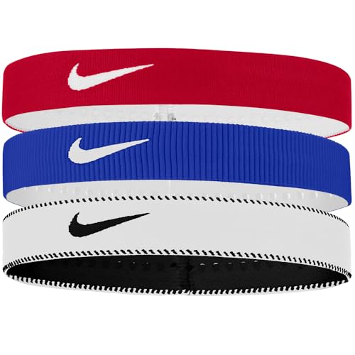Nike Classic Flexible Wide Band Headband, Seamless Knit, Stretch, Tapered, Red/Blue/White, One Size (Pack of 3)