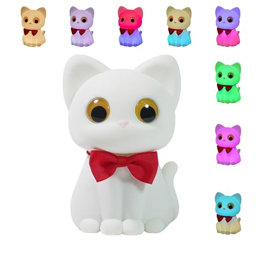 Richaa Cat Night Light with Timer - Warm Light Touch Control Bedside Lamp, Squishy Soft Silicone Cute Kitty Nightlight for Nursery, Gift for First Time Moms