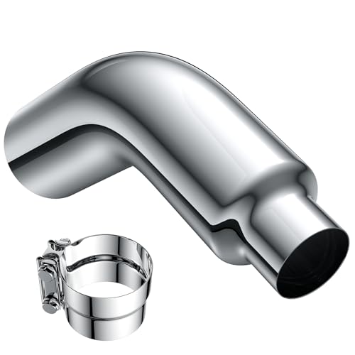 JY PERFORMANCE 4 Inch (ID) Diesel Exhaust Tip Elbow Tip 4'' Inlet 6'' Outlet 23'' Long Chrome Turndown Exhaust Tip with Clamp