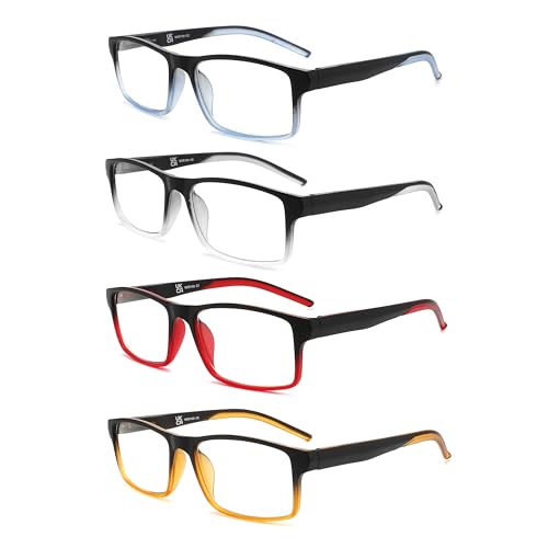 HEEYYOK 4Pack Gafas de Lectura Hombres Lectores Luz Azul Bloqueo para Mujeres y Hombres,Anti Glare/Eye Strain Filtro UV,Marco Rectangular Cómodo Primavera Bisagra Gafas 2.75