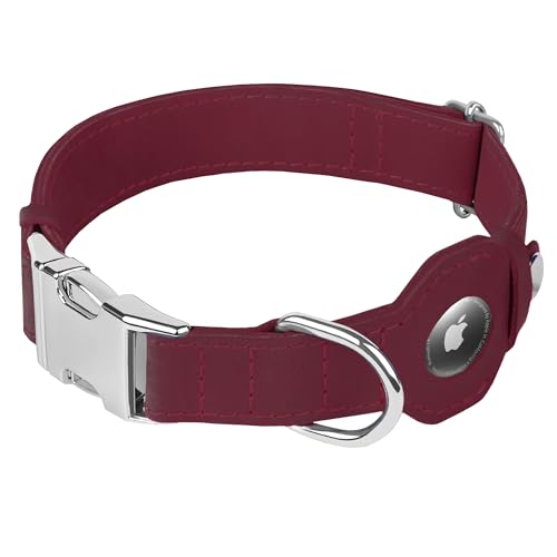 Collier chien cuir bordeaux anti-perte compatible Apple AirTag
