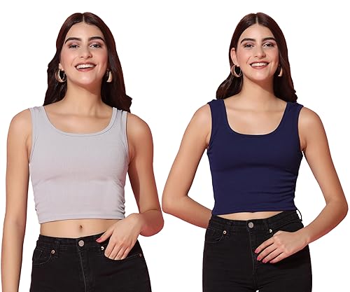 Image of TOPLOT Women's Solid Ribbed Round Neck Sleeveless Slim Fit Tank Top (5069)