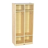 ECR4Kids Birch School Coat Locker for Toddlers and Kids, 2-Section, Natural