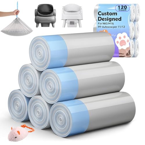 120 Count Automatic Cat Litter Box Liners Bags Compatible with NeakasaM1 Petpivot Autoscooper 11/12 and Similar Open-Top Self-Cleaning Cat Litter Box Drawstring Handle Heavy Duty Leak-proof 27*13in