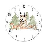 yyone Decorative Wall Clock Watercolor Woodland Forest Animals Wall Clock Round Silent Non Ticking f