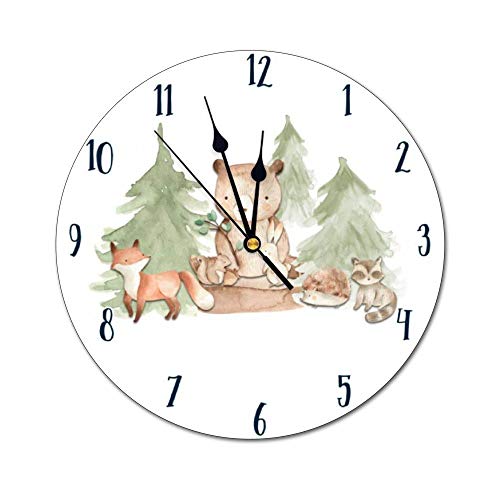 Yyone Decorative Wall Clock Watercolor Woodland Forest Animals Wall Clock Round Silent Non Ticking For Office,Kitchen,Bedroom,Living Room 12 Inches #TOP13