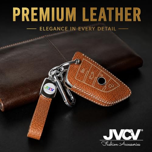 Image of JVCV Soft Handmade Lychee Pattern Leather Key Cover Compatible with BMW X1 X3 X6 X5 5 Series 6 Series 7 Series 4 Button Blade Smart Key | Premium Leather Protective Case (Brown)