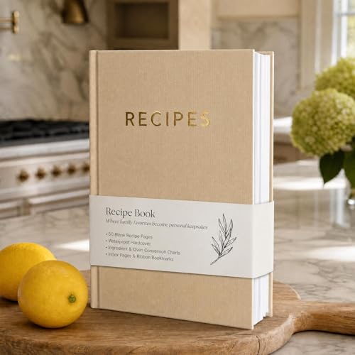 Aesthetic Blank Recipe Book with Waterproof Cover - The Perfect Recipe Notebook To Write In Your Own Recipes - Beautiful Blank Cookbook to Organize Your Recipes