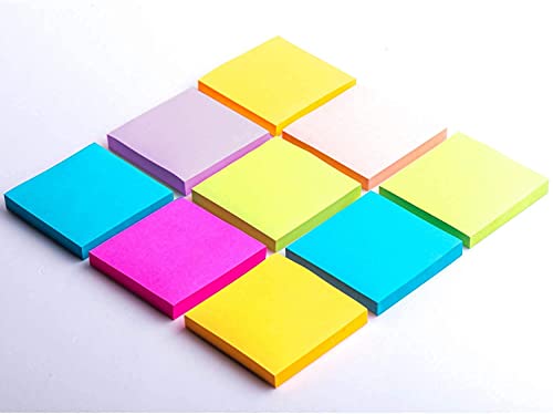 Image of Peeplvalue 400 Sticky Notes (5 Mix Colors-80 Sheets Each Color) Fluorescent Paper Self Adhesive and Removable Sticky Notes,Page Marker Bookmarks Sticks Securely, 3 x 3 inch
