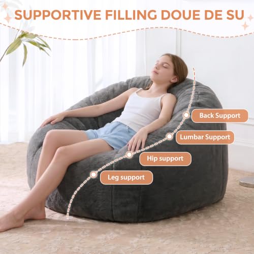 Image of HUGHEAVEN Medium Memory Foam Bean Bag Chair for Adults & Kids - 3ft Fluffy Floor Chair Lounger| Cozy Faux Fur Reading Nook Chair, Comfy Beanbag Sofa Couch, Floor Seating Foam Seat with Filler