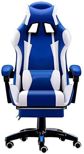 SGeneE Office Desk Chair Bluetooth Speaker Gaming Chair,High Back Computer Game Chair Adjustable Reclining Office Chair Recliner, Headrest and Massage Lumbar Support (Blue White)