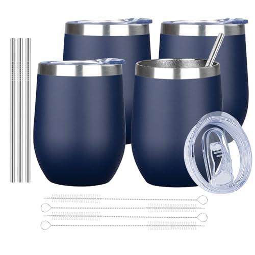 Comparison: Best Navy Blue Wine Tumbler 8 MEZMUT 12 Oz Insulated Wine Tumbler with Lid Double Wall Vacuum Stainless Steel Wine Glass Coffee Mug Insulated Tumbler Cup for Champaign, Cocktail, Beer (Navy, 4 Pack)