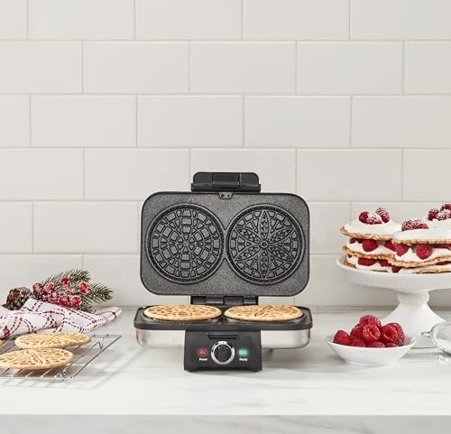 Cuisinart Pizzelle Press, WM-PZ10, Bakes Two 4-Inch Italian Waffle Cookies, 5 Browning Settings, Nonstick Plates, Stainless Steel, Silver