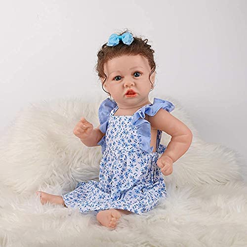 MWKL Nettes Reborn Baby 58cm Reborn Puppe Simulationspuppe Lebensechte Vollsilikon Körper Wiedergeburtspuppe 22 Zoll… – Bild 6