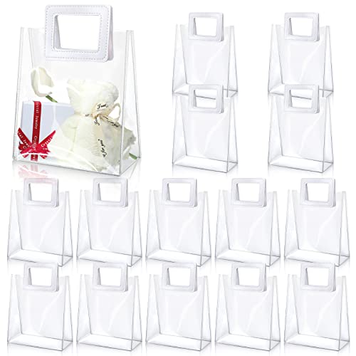 15 Pack Clear Gift Bags With Handles Transparent Pvc Gift Bag Heavy Duty Gift Wrap Bags Large Reusable Plastic Bags For Bridal Party Baby Shower Wedding Birthday Shopping Bag (7 X 8 X 4 Inch, White) #TOP16