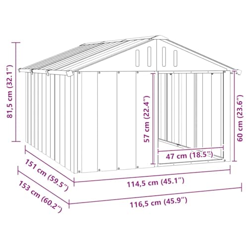 vidaXL Hundehütte Anthrazit 116,5x153x81,5cm Verzinkter Stahl Hundehaus Hütte