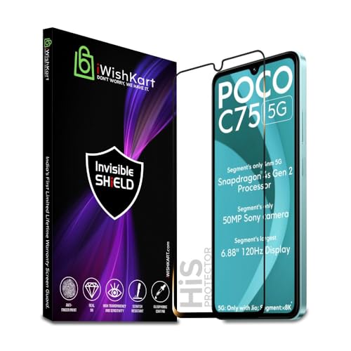 Image of compatible with Poco C75 5G Tempered Glass [with warranty] screen protector guard Full Edge to Edge 9H Full Glue FHD with Easy Installation kit (compatible with Pococ75 / c 75)