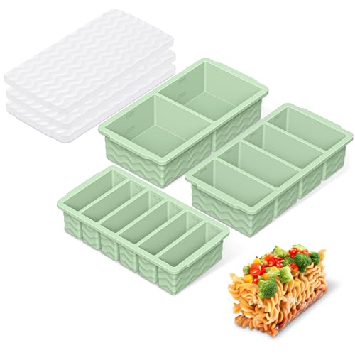 Doasuwish 3-Pack Silicone Freezer Trays with Lid,2 Large 2-Cup(500ml)&4 Medium 1-Cup(250ml)&6 Small 1/2-Cup(125ml) Soup Freezer Container Molds,Ice Cube Tray For Meal Prep&Freezing Soup,Stews,Sauces