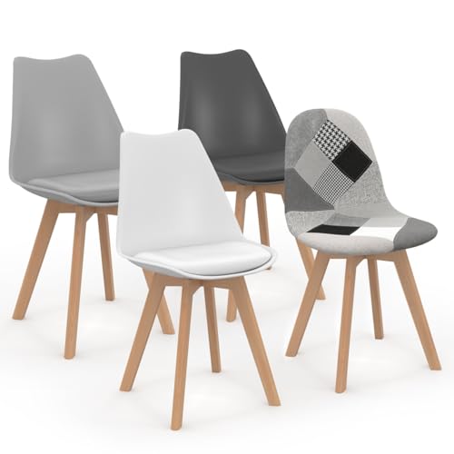 IDMarket - Lot de 4 chaises scandinaves SARA Gris foncé, Blanc, Noir et patchworks Noirs, Gris et Blancs